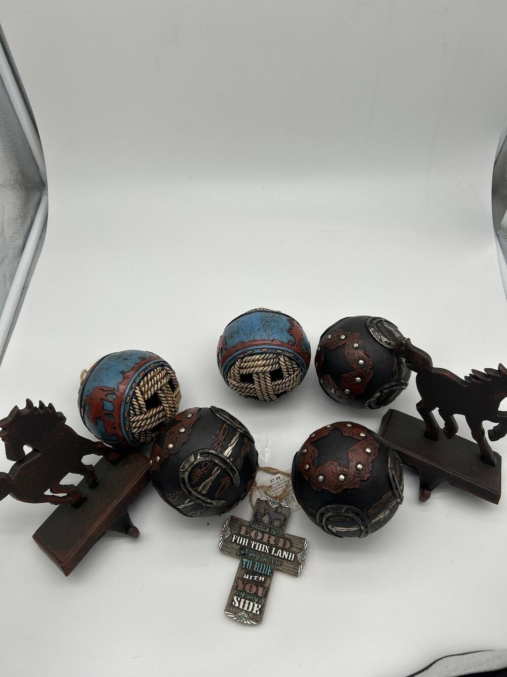Hobby Lobby Western Christmas Decor Lot 6 Ornaments + 2 Stocking Holders Cowboy